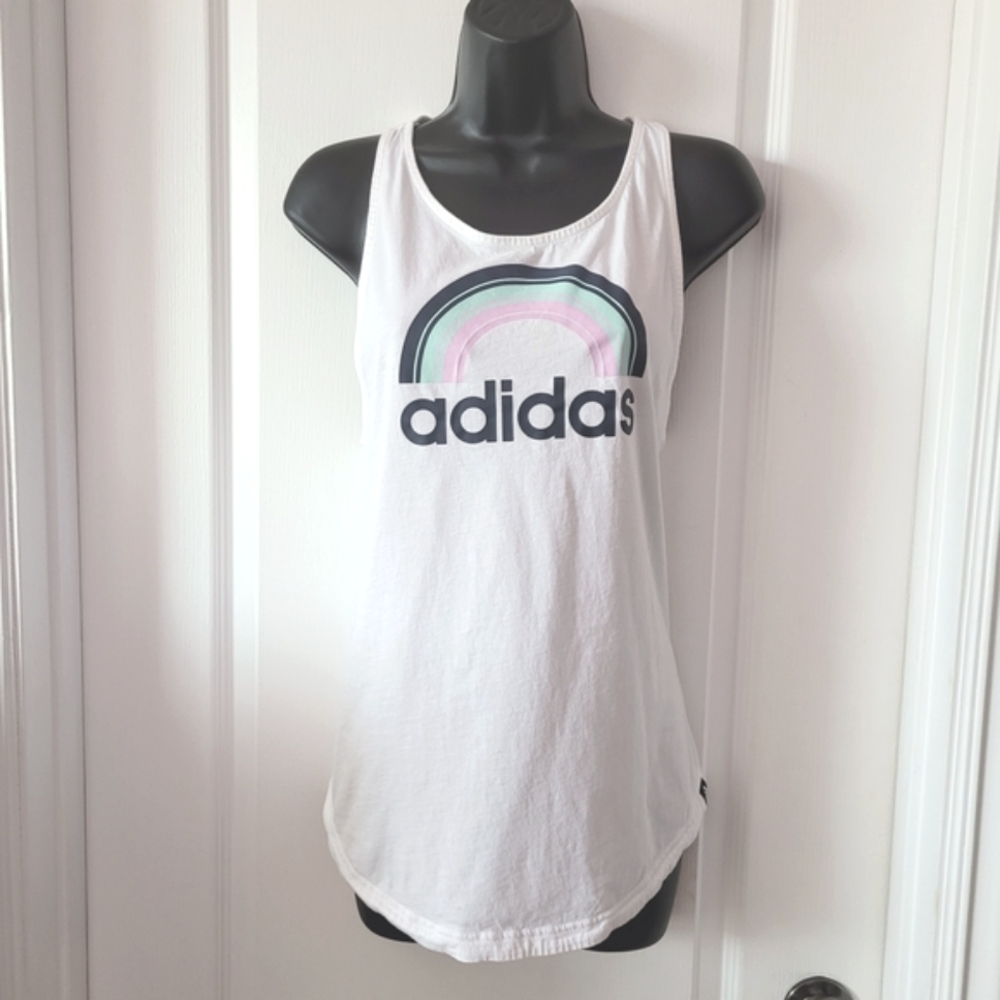 Adidas White Tank Top with Multicolor Logo